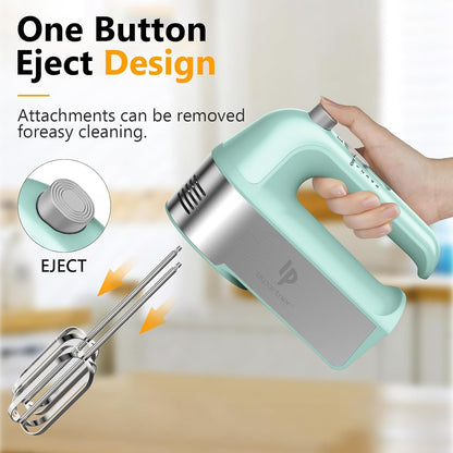 Hand Mixer Electric, 450W Kitchen Mixers with Scale Cup Storage Case, Turbo Boost/Self-Control Speed + 5 Speed + Eject Button + 5 Stainless Steel Accessories, For Easy Whipping Dough, Cream, Black