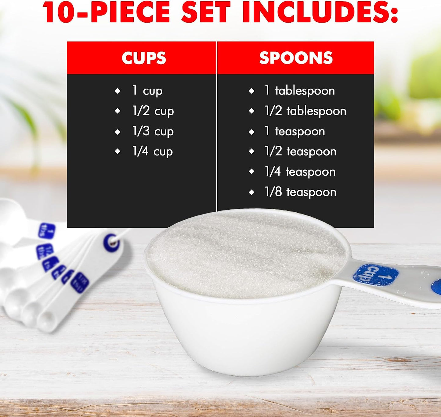 Chef Craft Easy to Read Plastic, Measuring Cup Set, 10 piece set, Blue