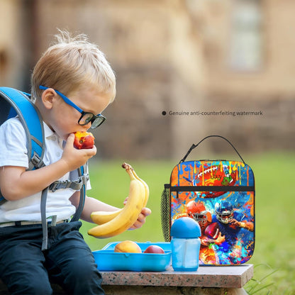 Boys Lunch Box for School Insulated Football Lunch Bag for Kid Boys Girls Teen Bento Boxes to School Office Picnic Travel Hiking Lunchbag Waterproof Leakproof with Adjustable Shoulder Strap