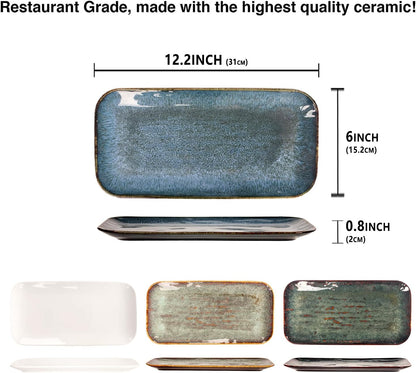 Porcelain Plate Set Large Serving Tray Set of 4, Reusable Serving Platters for Party Food, Cookie, Appetizer, Charcuterie, Snack, Dessert Display,Stackable Kitchen Dish 14.4 INCH