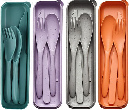 Reusable Utensils Set with Case, Wheat Straw Portable Spoon and Fork Set, Plastic Work School Kids Adults or Daily Use Cutlery Set - for Lunch Box Use Outdoor (Red)