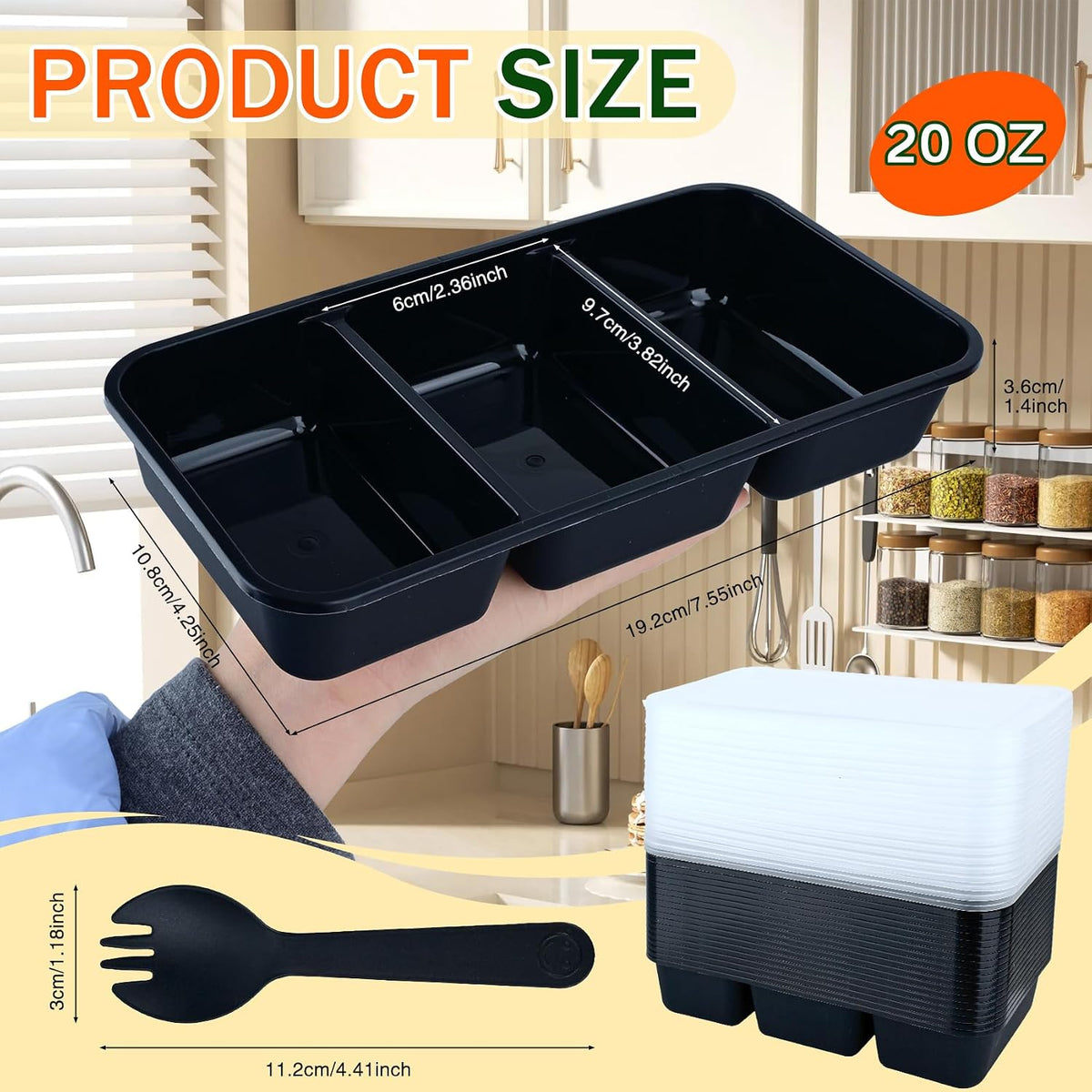 20 Sets Reusable Snack Containers Meal Prep Containers 3 Compartment Condiment Container With Lids Snackle Box Container Portion Control for Refrigeration Sauce,Outdoor Takeaway,Travel(Black)