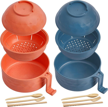 2 Sets 40 oz Microwave Ramen Bowl with Handles, Yellow,Orange