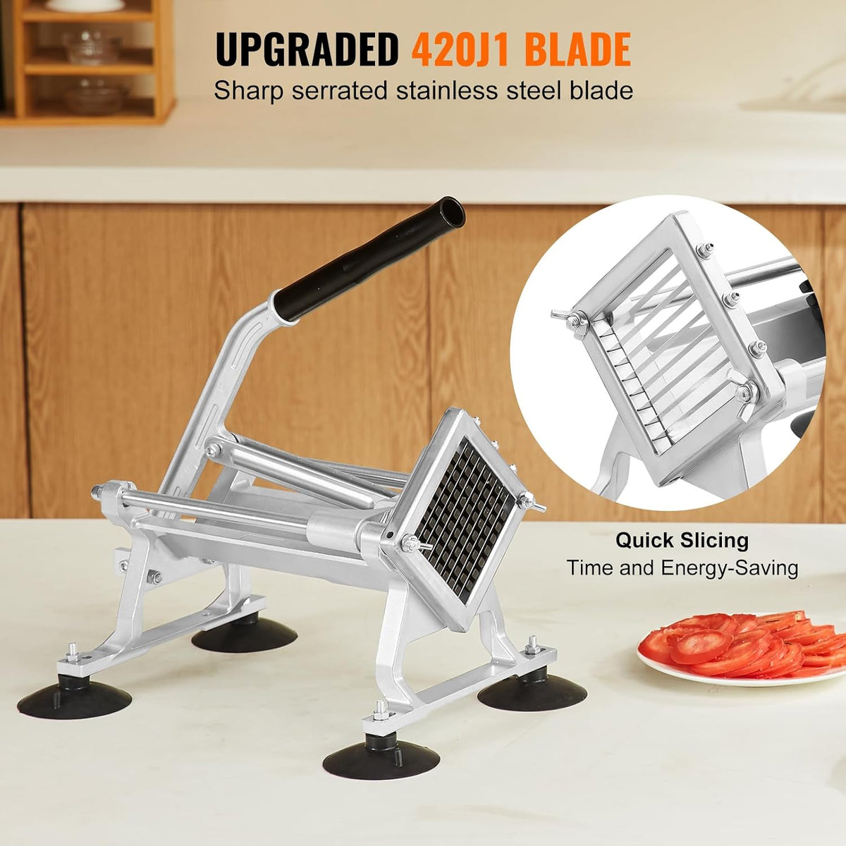 VEVOR Commercial Vegetable Slicer, 3/8" and 3/16" Tomato Slicer, Stainless Steel and Aluminum Alloy Vegetable Cutter Slicer, Manual Tomato Slicer with Non-slip Feet, for Tomatoes, Potatoes, Onions