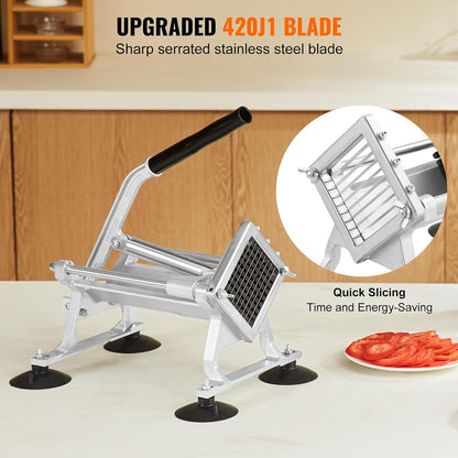 VEVOR Commercial Vegetable Slicer, 3/8" and 3/16" Tomato Slicer, Stainless Steel and Aluminum Alloy Vegetable Cutter Slicer, Manual Tomato Slicer with Non-slip Feet, for Tomatoes, Potatoes, Onions