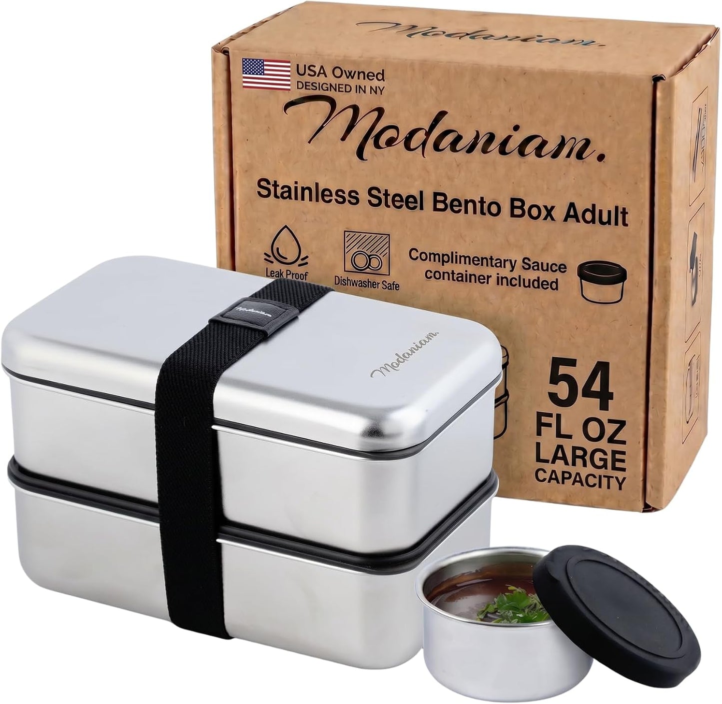 Modaniam Leak Proof Stainless Steel Bento Box, Stainless Steel Lunch Box For Adults, Metal Bento Box, Japanese Lunch Container, Large With Compartment, Korean Bentobox, Non Toxic, Microwave Safe