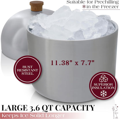 Gusto Nostro 4.1L Insulated Ice Bucket with Lid and Tongs, Double Wall Stainless Steel Ice Bucket Large, BPA Free Ice Bucket for Cocktail Bar, Keeps Champagne, Wine, Beer Chill for Parties