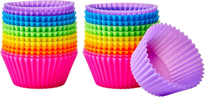 Amazon Basics Reusable Non-Stick Silicone Baking Cups, BPA Free, Muffin Liners, Dishwasher Safe, Microwave and Oven Safe, 2.9 x 2.9 x 1.3 in (LxWxH), Multicolor, 12-Pack