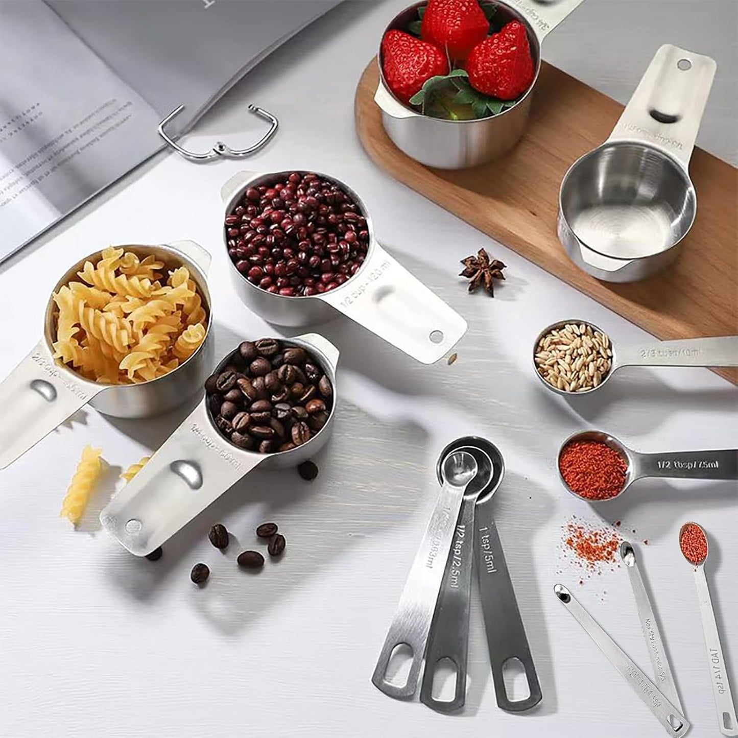 30PCS Measuring Cups and Spoons Set, 7 Nesting Measuring Cups, 18 Measuring Spoons and 5 Mini Spoons, Stainless Steel Kitchen Measuring Set for Dry and Liquid Ingredients, Perfect for Cooking & Baking