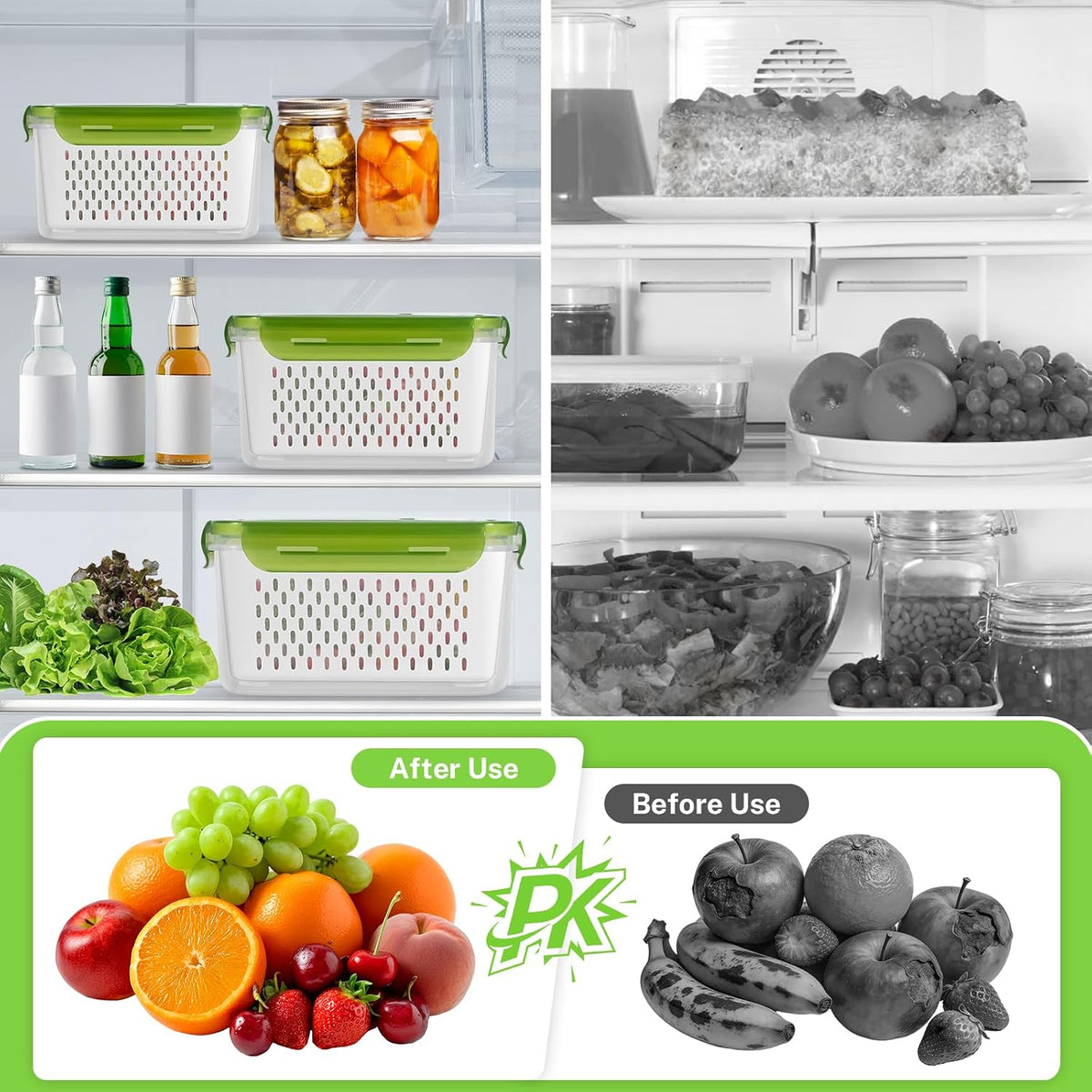 12 Pieces Fruit Storage Containers For Fridge with Removable Colanders