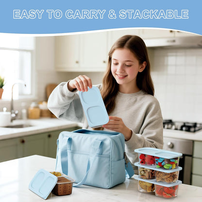Snack Pack Containers for Kids, 5 Pack Reusable Snack Containers with Lids, 2 Compartment Small Bento Snack Box, BPA-Free, Lunchbox Accessories for Travel