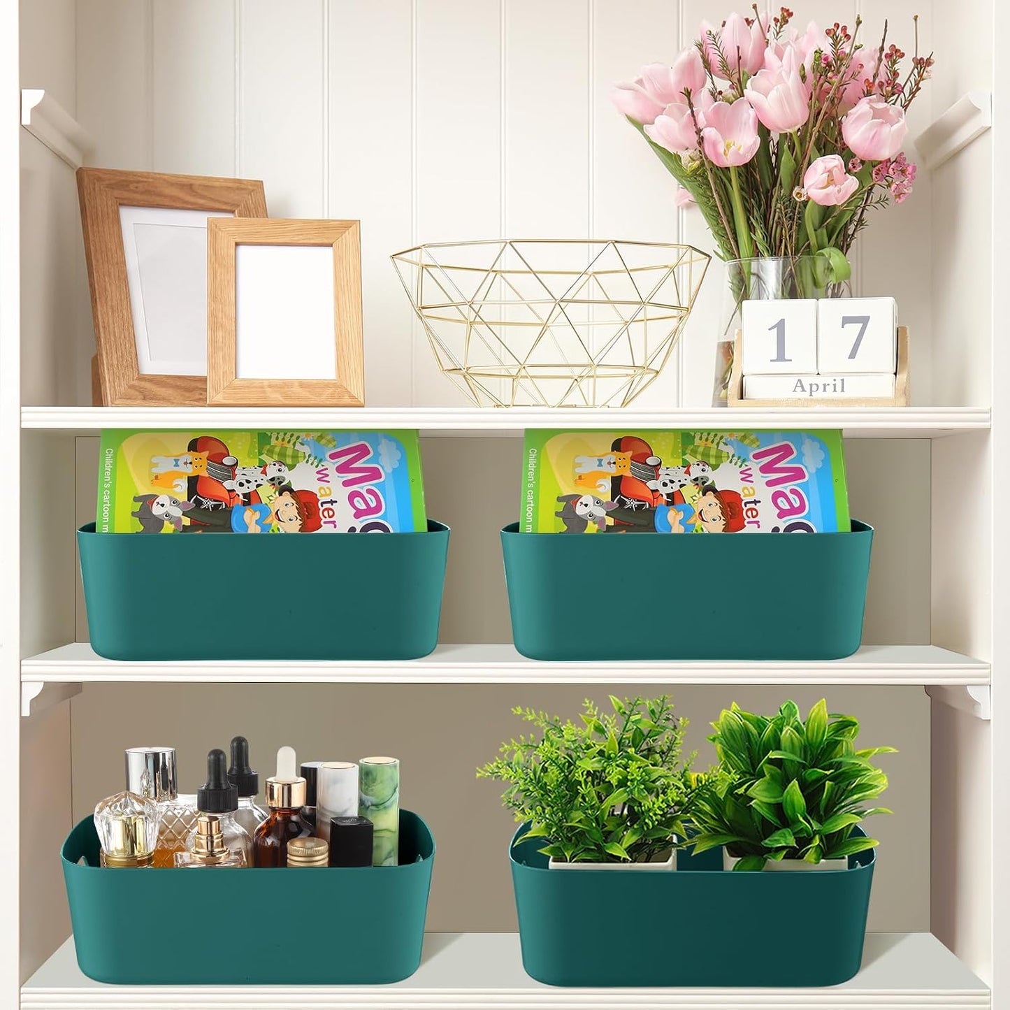 Zopeal Plastic Storage Bins 10 Pcs White Pantry Organizer Bins Small Baskets Storage Containers for Home Kitchen (10 x 7 x 6 Inch)