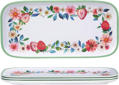 2 pcs Melamine Tray Set with Strawberry Design, 19 Inch and 14.5 Inch Large Serving Plates, Unbreakable Dinnerware for RV, Camping, Party, Easy Clean