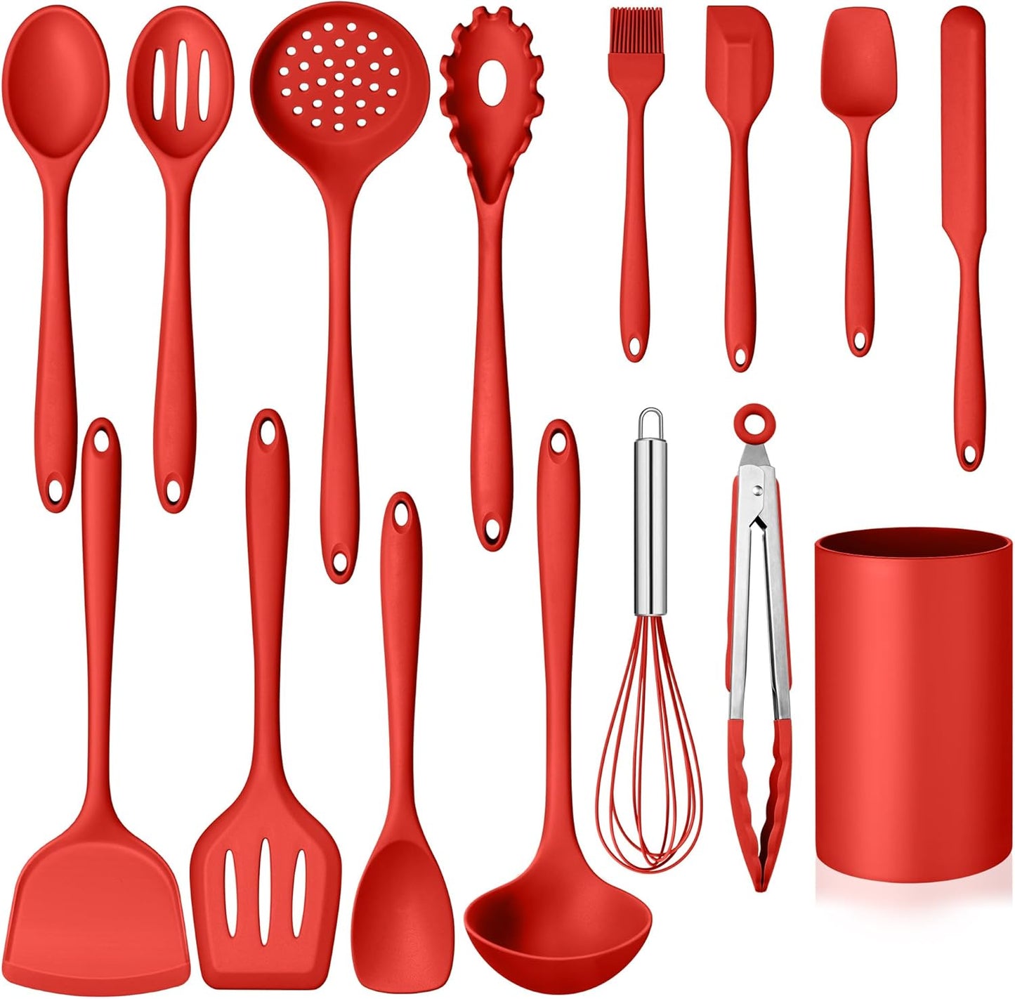 Homikit Silicone Cooking Utensil Set, 15pcs Kitchen Utensils with Holder for Nonstick Cookware, Heat Resistant Nontoxic Silicone Spatula Set Dishwasher Safe Kitchen Tools for Baking-Black