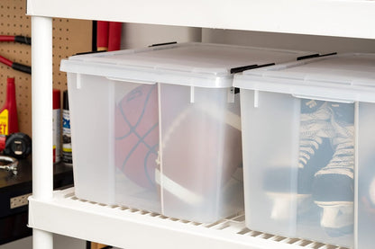 IRIS USA WeatherPro 47 Qt Storage Bins with Lids, 2 Pack, BPA-Free Plastic Gasket Box with Tight Latch and Seal, Stackable Nestable Tote Tub - Clear/Black