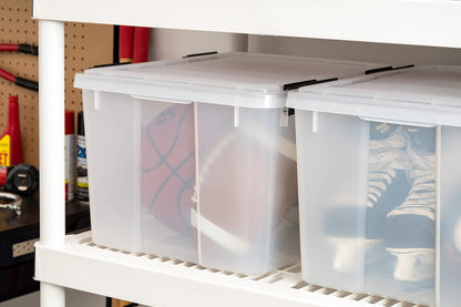 IRIS USA WeatherPro Storage Bins with Lids, 47 Qt, Gasket Seal, 2 Pack | Airtight gasket helps protect clothing, shoes, crafts, keepsakes, and household supplies from moisture and dust.