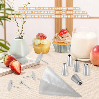 Cake Decorating Tool Kit, 7pcs Stainless Steel Icing Piping Nozzle Tips, 4pcs Cake Flower Nail and 1 Flower Lifters for Cake Fondant Cupcake