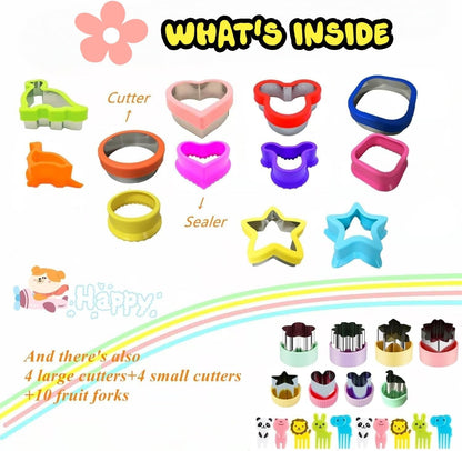 BANIC Uncrustable Sandwich Cutter, 43 Pcs Sandwich Cutter and Sealer, Crustless Sandwich Cutter Heart Star Unicorn Dino Butterfly etc, Lunch & Bento Box Accessories with Storage Container