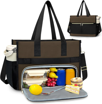 PASMAN Insulated Lunch Bag for Women, 15.6" Laptop Tote with Leakproof Cooler Compartment for Nurse Teacher Work Office and Outdoor