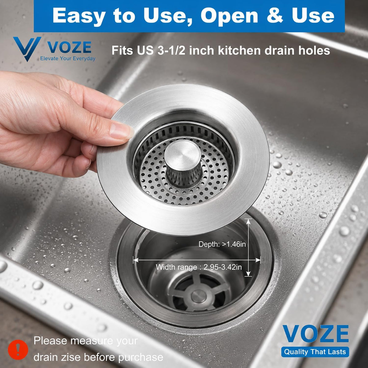 Kitchen Sink Drain Strainer & Stopper with Basket, Stainless Steel Drain Plug Cover Catcher for Food Waste - Sink Accessories for Home or Kitchen Sink Shroom Fit US Standard 3-1/2'' Drain Hole