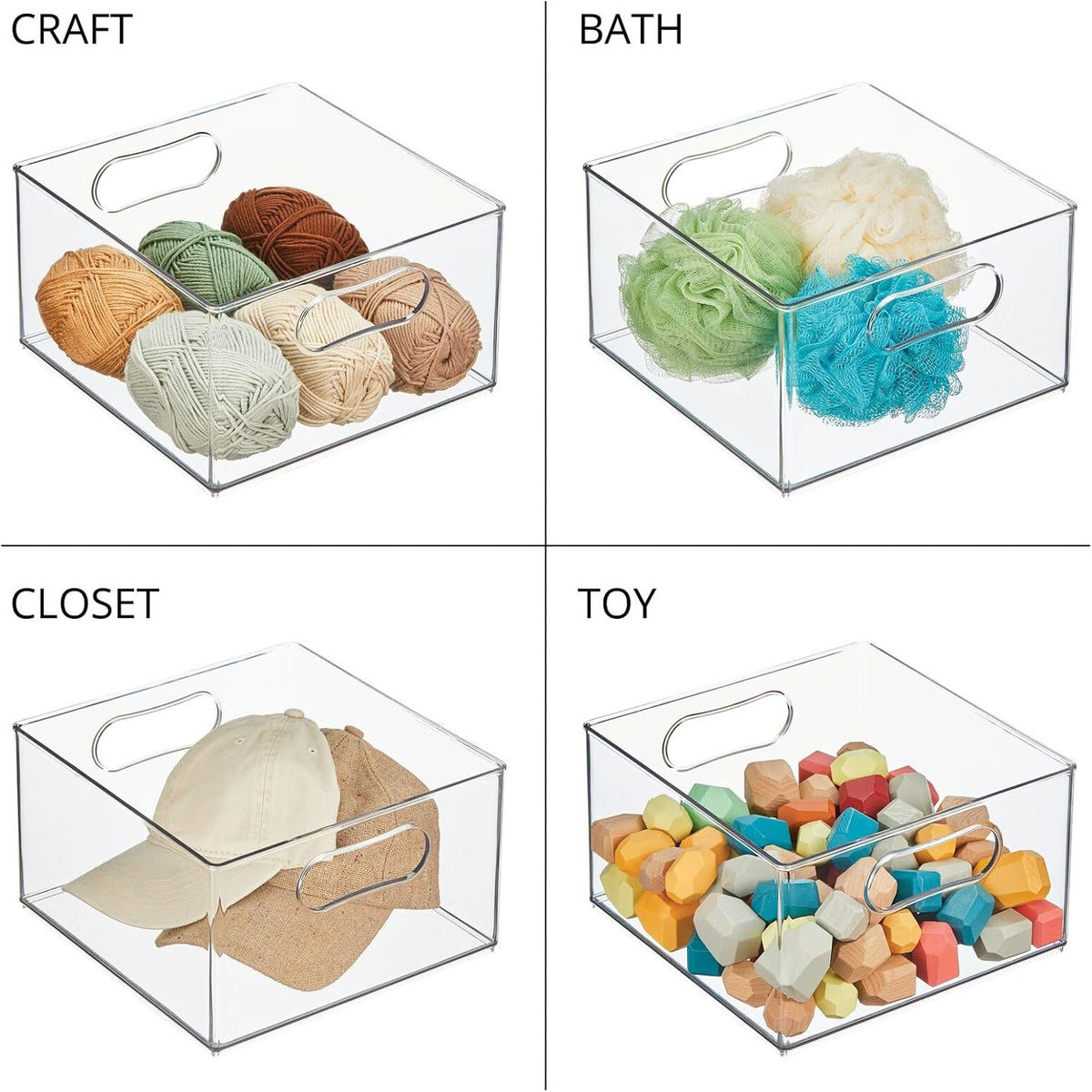 mDesign Deep Plastic Stackable Kitchen Storage Organizer Container Bin for Pantry, Cabinet, Cupboard, Shelves, Fridge, or Freezer - Holds Dry Goods, Sauces, Condiments, Ligne Collection, 2 Pack, Clear