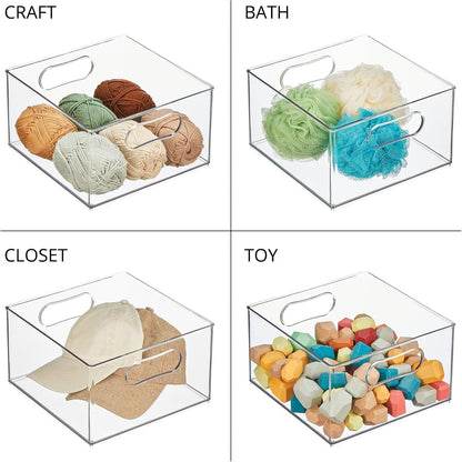 mDesign Deep Plastic Stackable Kitchen Storage Organizer Container Bin for Pantry, Cabinet, Cupboard, Shelves, Fridge, or Freezer - Holds Dry Goods, Sauces, Condiments, Ligne Collection, 2 Pack, Clear