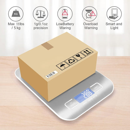 Digital Shipping Scale,Stainless Steel Panel, Accurate Portable Postal Scale for Packages, Small Business,Kitchen, Food, Handmade, Liquids, and Boutique (Rose Gold Battery(5kg/1g))
