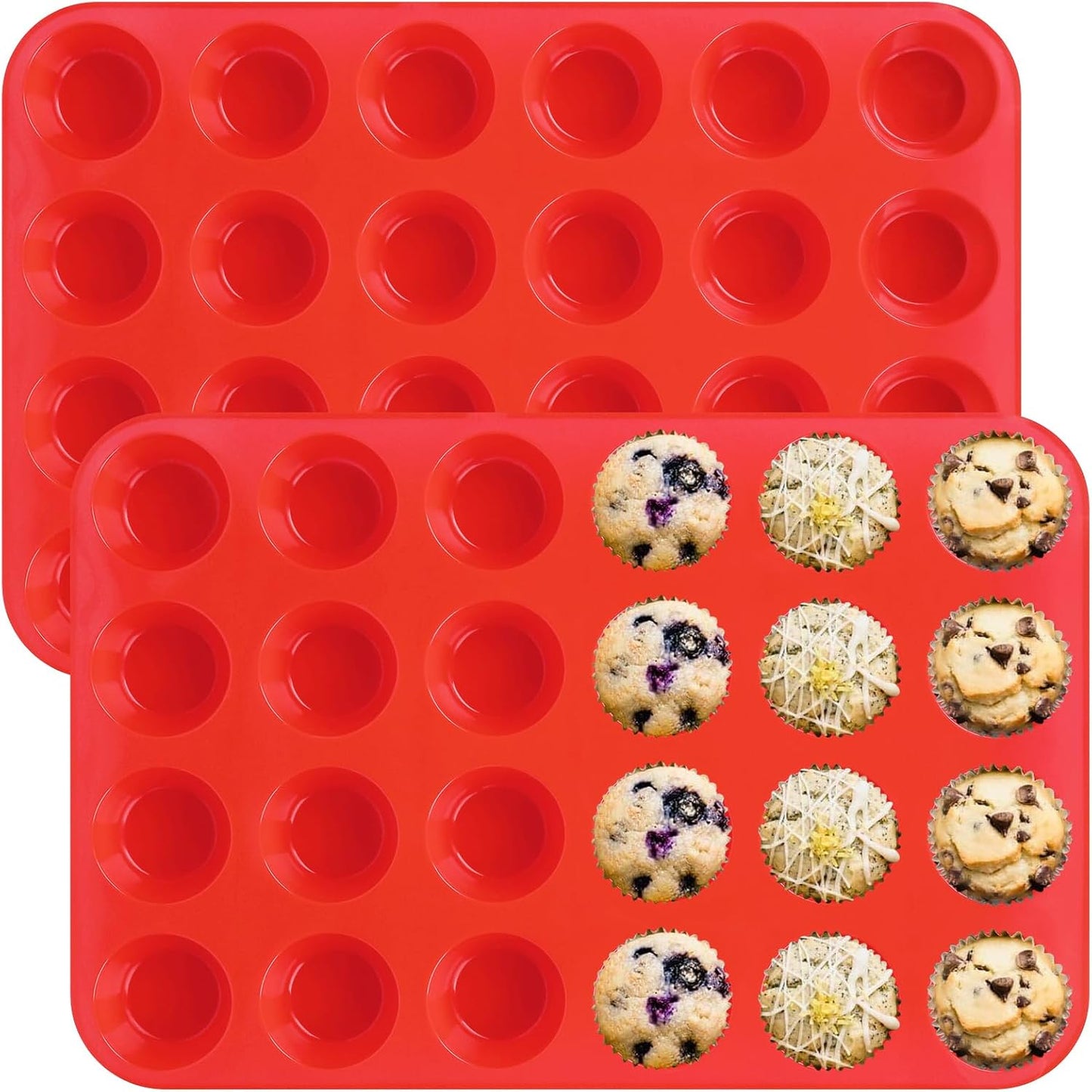 Sakolla 2 Pack Silicone Egg Bite Molds for Air Fryer, Nonstick 7 Cups Air Fryer Muffin Pan for Baking Egg Bite, Mini Muffins, Tart, Mini Cupcake and Quiche (Pink + Green)