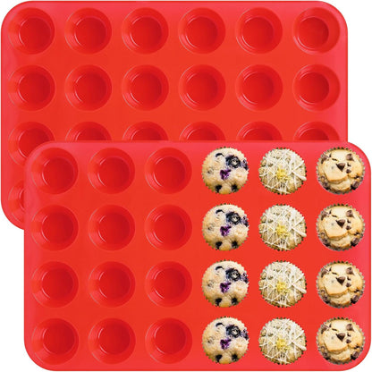 Sakolla 2 Pack Silicone Egg Bite Molds for Air Fryer, Nonstick 7 Cups Air Fryer Muffin Pan for Baking Egg Bite, Mini Muffins, Tart, Mini Cupcake and Quiche (Pink + Green)