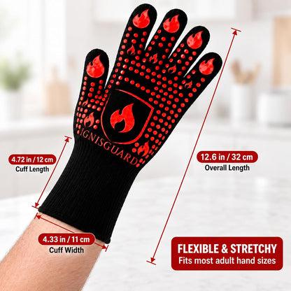 BBQ & Grill Gloves, Oven Gloves Heat Resistant, 1 Pair, Red (L)