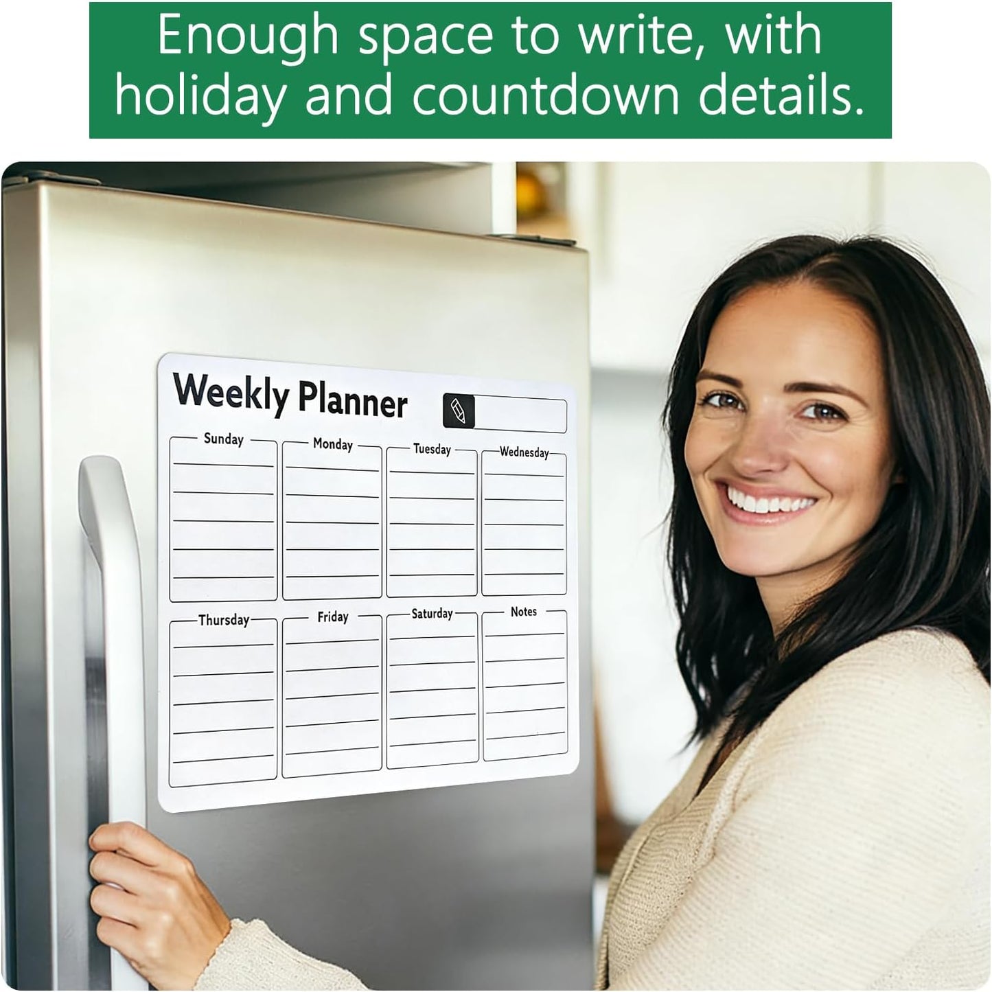Magnetic Refrigerator Calendar Weekly & Monthly Planner, Erasable Whiteboard Sticker with Notes Section, Ideal for Organizing Meal Plans and Scheduling Tasks