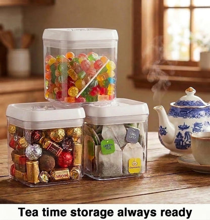 Felli Flip Tite Storage Container with Lid 4” RECTANGULAR Airtight Ring Flip Top, Stackable Kitchen Counter Pantry Organizer Acrylic Canister Jar for Pasta Spaghetti Cereal Granola Coffee (1.9qt)