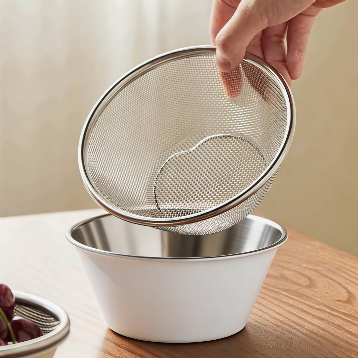 2 Pcs Mini Colander with Small Mixing Strainer Bowl 304 Stainless Steel Berry Basket for Washing Fruits, Vegetables, Rice - Dishwasher-Safe Kitchen Strainer (Silver, 5.51 x 2.36 inches)