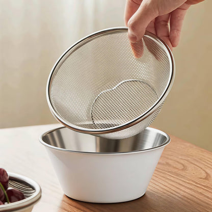 2 Pcs Mini Colander with Small Mixing Strainer Bowl 304 Stainless Steel Berry Basket for Washing Fruits, Vegetables, Rice - Dishwasher-Safe Kitchen Strainer (Silver, 5.51 x 2.36 inches)