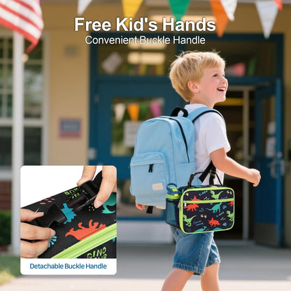 Bagseri Kids Lunch Bag Boys - Thermal Insulated Lunch Box Tote with Water Bottle Holder, Reusable Leak-Proof Kids Lunch Box for Daycare & School, Black Dinosaur (Containers Not Included)