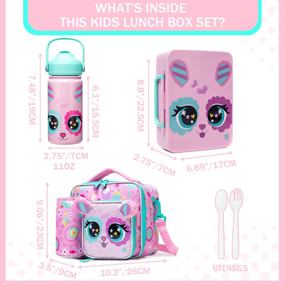 Kids Bento Lunch Box with 6 Compartments Girls Lunch Box with Lunch Bag,Stainless Steel Water Bottle,Ice Pack & Utensils Set,Birthday Gifts for Ages 3-12 Back to School Toddler Girls