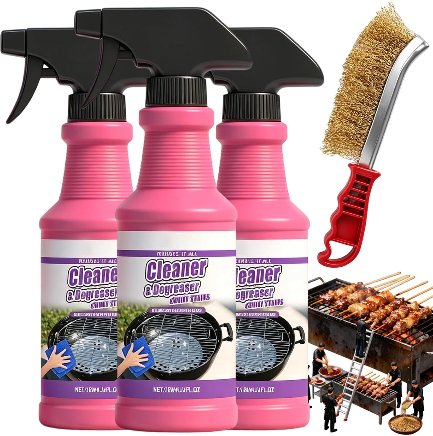 Fast-Acting Heavy-Duty Grill Degreaser Spray, BBQ Heavy Duty Degreaser Grill, Outdoor Grills Cleaner, For Kitchen Grates and Racks, Electric Smokers, Burnt Food & Grease (2PCS)