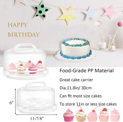 Yesland Cake Carrier with Collapsible Handle - White Cake Container and Holder with Lid - Portable Plastic Round Cake Cover for 10 inch Cake, Pies, Cookies, Nuts, Muffins, Cupcakes and Fruit