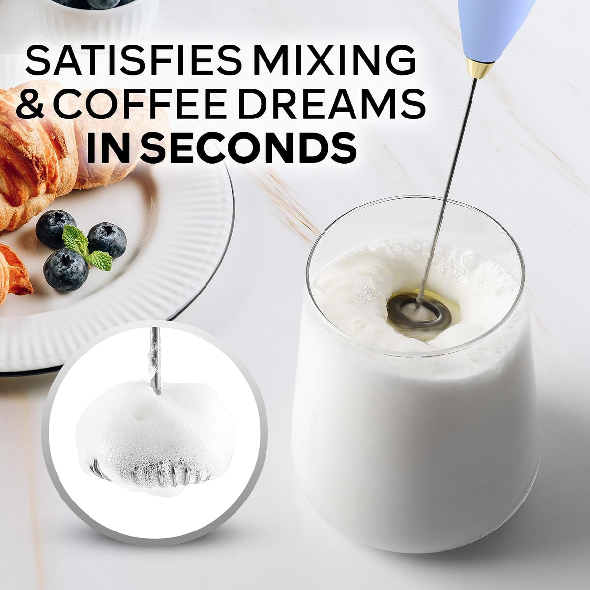 Zulay Kitchen Rechargeable Milk Frother Handheld - Frother Wand, Drink Mixer, Electric Whisk Frother, for Cappuccinos, Matcha & Protein Powder - Dynamic 3 Whisk, 3 Speed 500mAh Black - Colors B