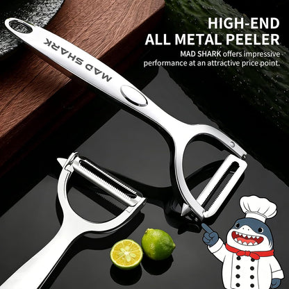 MAD SHARK Ultra Sharp Vegetable Peelers for Kitchen 10 Years No Rust Stainless Steel Serrated Potato Peeler Easy to Use Y Peeler with Durable Non-Slip Ergonomic Grips for Carrots, Fruits, Veggie