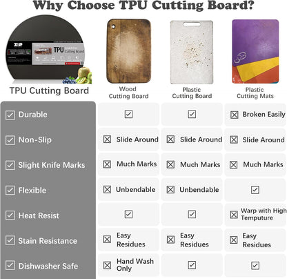 ZVP Thick Silicone TPU Cutting Board Mats for Kitchen, Flexible Rubber Cutting Boards, Anti-Slip Cutting Mats, Semicircle Chopping Board, BPA Free Dishwasher Safe, 2 Pieces