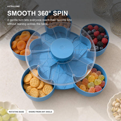 Rotating Lazy Susan Serving Tray with Lid, Portable Multi-Compartment Divided Platter for Snacks, Fruit, Nuts, and Dips- 8inch(Blue)