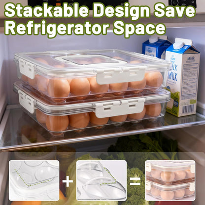 Egg Containers with Lid, 2 Pack Thick Clear Plastic Carrier with Handle Storage 48 Eggs, Stackable Egg Holder Portable Tray Platter for Fridge, Travel, Party-White/2pack