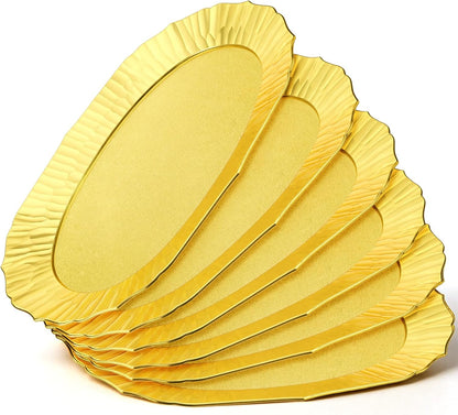 6 Pack Gold Serving Platter Set, Plastic Serving Tray Gold Platters Reusable Party Snack Servings Tray Decorative Food Appetizer Platters for Dessert Cupcake Charcuterie Sushi Snack(14" x 8.5")