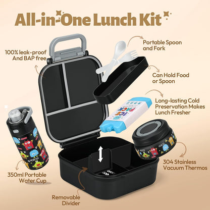 Itslife Bento Box for Kids Set, Insulated Food Container,Kids Lunch Box, 7 oz Thermos for Hot Food, 12 oz Thermos Water Bottle, Reusable Insulated Ice Bag & Fork Spoon Utensils Camping Travel Pink
