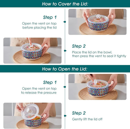 vancasso Serving Bowls with Lids Set of 4, Ceramic Nesting Mixing Bowls for Food Storage, Prep and Stackable, Dishwasher & Microwave Safe Gift Set, 60/36/20/10 OZ, Series SIMI