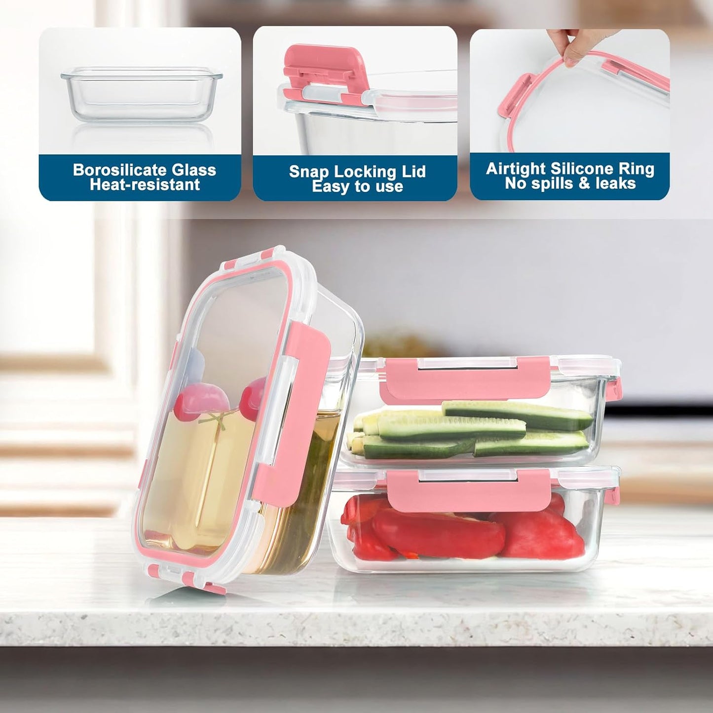 BAYZZ 10 Pack Glass Meal Prep Containers, Glass Food Storage Containers with Lids, Airtight Lunch Box, Freezer,Oven,Microwave and Dishwasher Safe