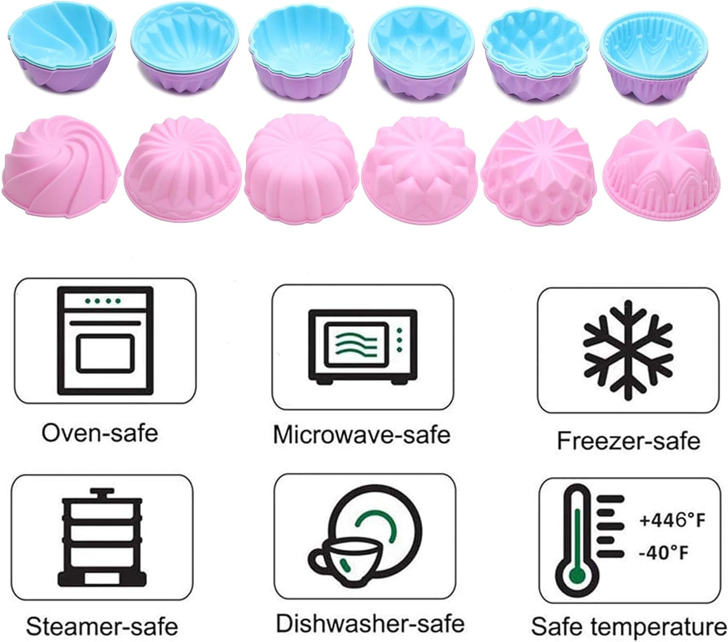 To encounter Silicone Cupcake Baking Cups, Food Grade Non-Stick Muffin Liners, Reusable 3 Inch Silicone Molds, 6 Shapes Pack of 24