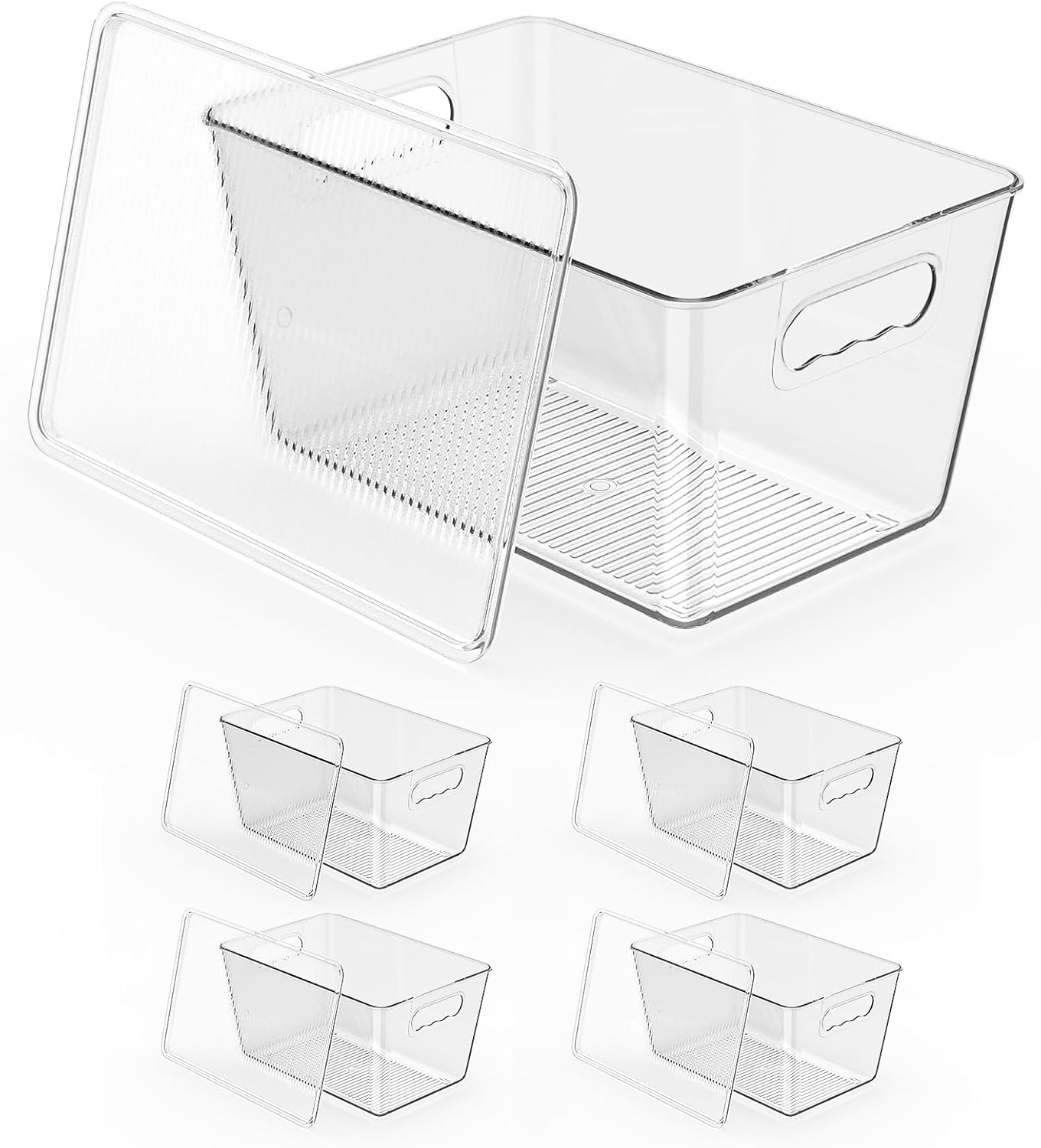 Clear Plastic Storage Bins, 4-Pack Stackable Pantry Organizers and Storage Containers for Kitchen, Fridge, Cabinet and Closet Organization - Home Essentials