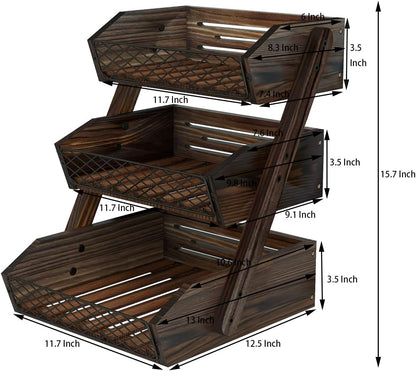Dorhors Fruit Basket for Kitchen,Fruit Bowl,Kitchen Counter Organizer,Wooden Vegetable Holder for Countertop,Bread Storage Basket Stand(2 Tier)
